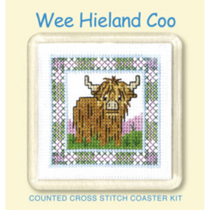 Textile Heritage Cross Stitch Kit Coaster - Wee Hieland Coo