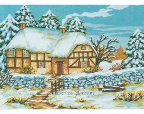 Collection D'Art Tapestry Canvas 40X60 Cottage In Winter (Set Of 2 Pcs)