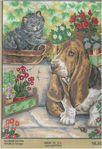 Collection D'Art Tapestry Canvas 40X50 Bassett & Kitten