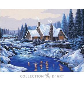 Collection D'Art Tapestry Canvas 40X50 Cottage - Winter Scene