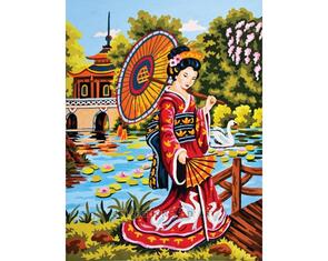 Collection D'Art Tapestry Canvas 40X50 Geisha In Garden