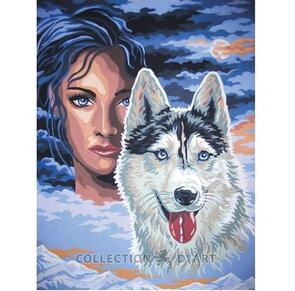 Collection D'Art Tapestry Canvas 40X50 Girl With Wolf