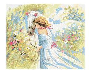 Collection D'Art Tapestry Canvas 50X60 Girl(In White) & Horse