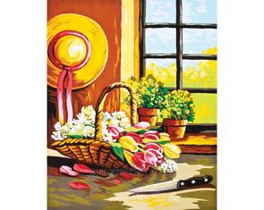 Collection D'Art Tapestry Canvas 50X60 Basket Of Flowers