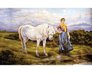 Collection D'Art Tapestry Canvas 60X90 Lady & Horse At Water