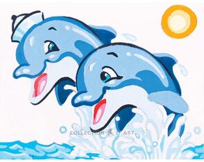 Collection D'Art Tapestry Canvas 20X25 Two Leaping Dolphin