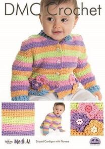 DMC Striped Cardigan with Flowers Crochet Pattern