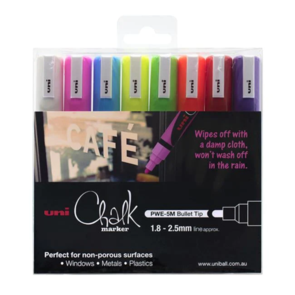 UNI Chalk Marker 1.8-2.5mm Bullet Tip 8 Piece Asstd