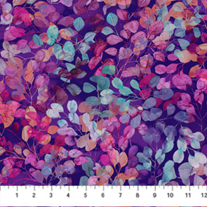 Northcott Dragonfly Dance - Leaves - Purple Multi