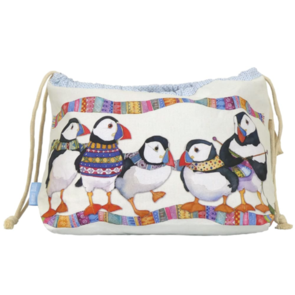 Emma Ball Knitting Puffins Drawstring Bag