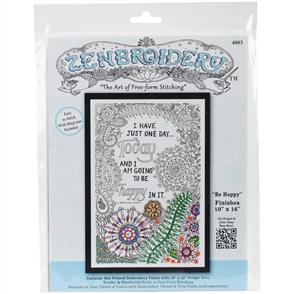 Design Works Zenbroidery Stamped Embroidery - Be Happy 10" x 16"