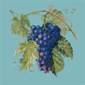 Elizabeth Bradley Tapestry Kit - Grapes (Duck Egg Blue Background Wool)