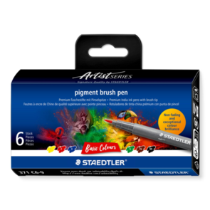 Staedtler Pigment Arts Soft Brush Pen Set, Basics 6 Pcs