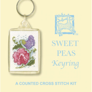 Textile Heritage Cross Stitch Kit Key Ring - Sweet Peas