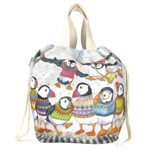Emma Ball Woolly Puffins, Large Bucket Bag, with Drawstring