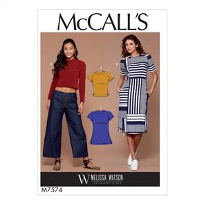 McCalls Pattern 7574 Misses' Knit, Raglan Sleeve Pullover Tops, Tunic, Dress