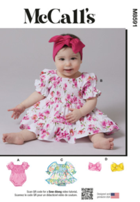 McCalls Sewing Pattern Babies' Romper, Dresses and Headband M8591