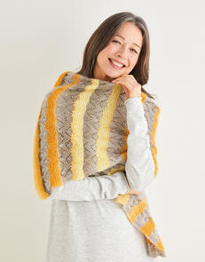 Sirdar Crescent Lace Striped Shawl - Knitting Kit / Pattern