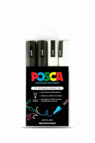 Uni Posca 1.8-2.5mm 4 Pack - Black & White