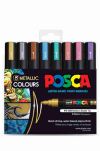Uni Posca 1.8-2.5mm Med Bullet 8 Pack - Metallic