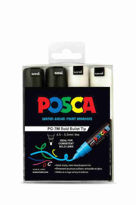 Uni Posca 4.5-5.5mm 4 Pack - Black & White