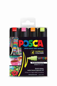 Uni Posca 8.0mm Bold Chisel 4 Pack - Fluoro