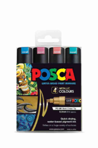 Uni Posca 8.0mm Bold Chisel 4 Pack - Metallic
