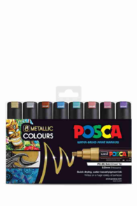 Uni Posca 8.0mm Bold Chisel 8 Pack - Metallic