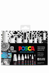 Uni Posca White Set Pack of 8 Tip Sizes