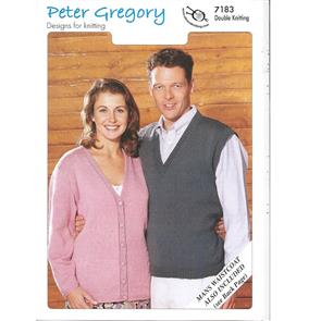 Peter Gregory Pattern 7183 - Lady's Cardigan, Man's Slipover & Waistcoat
