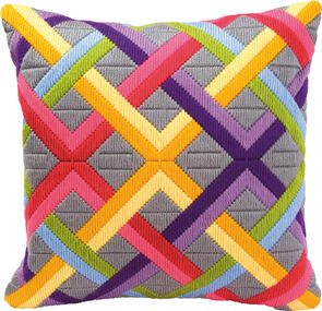 Vervaco Long Stitch Cushion Kit - Colourful diagonals ongrey