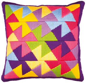 Vervaco Long Stitch Cushion Kit - Colourful geometric