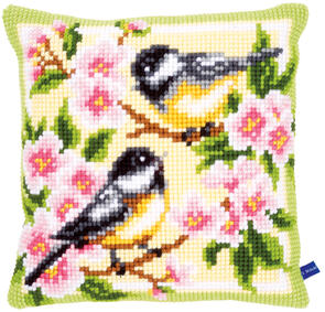 Vervaco Cross Stitch Cushion Kit - Birds and blossoms