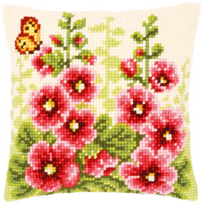 Vervaco Cross Stitch Cushion Kit - Hollyhocks