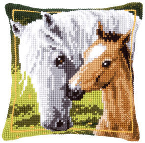 Vervaco Cross Stitch Cushion Kit - White horse and her foal