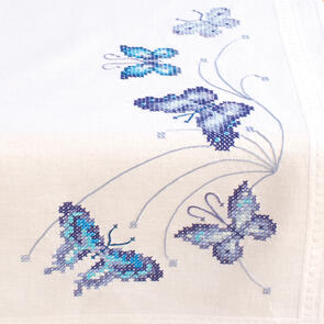 Vervaco Cross Stitch Table Runner Kit - Blue butterflies