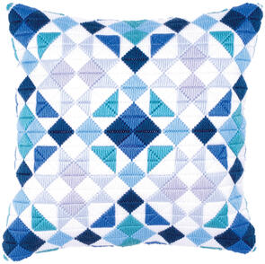 Vervaco Long Stitch Cushion Kit - Triangles blue-grey