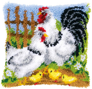 Vervaco Latch Hook Kit - Chicken family on a farm