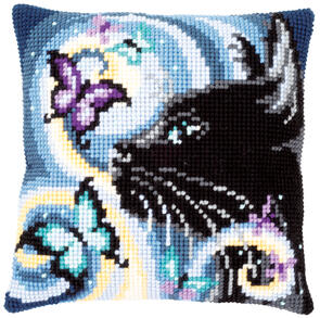 Vervaco Cross Stitch Cushion Kit - Cat with butterflies