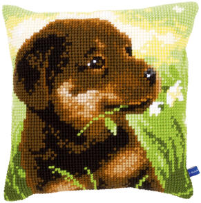 Vervaco Cross Stitch Cushion Kit - Rottweiler puppy