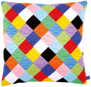 Vervaco Long Stitch Cushion Kit - Colourful diamonds