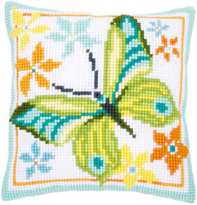 Vervaco Cross Stitch Cushion Kit - Green butterfly