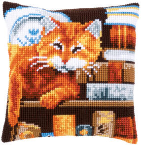 Vervaco Cross Stitch Cushion Kit - Cat and books
