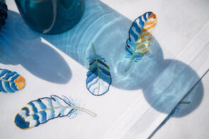 Vervaco Cross Stitch Table Runner Kit - Blue feathers