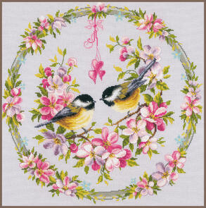Vervaco Cross Stitch Kit - Tits in flower wreath