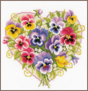 Vervaco Cross Stitch Kit - Pansies in heart shape