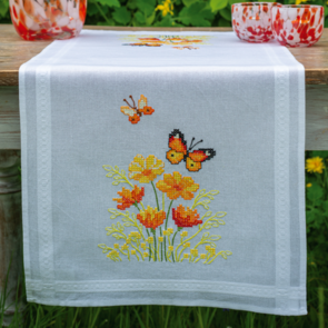 Vervaco Table Runner Kit - Orange Flowers and Butterflies