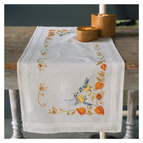 Vervaco Table Runner Kit - Chickadees with Cape Gooseberry