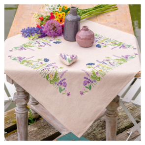 Vervaco Embroidery Tablecloth Kit - Purple Garden Splendor