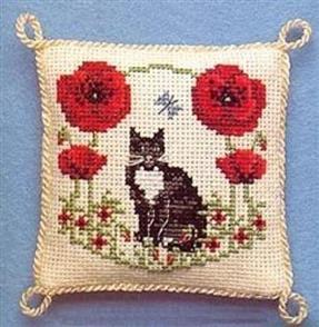 Textile Heritage Cross Stitch Kit Pincushion - Poppy / Cat